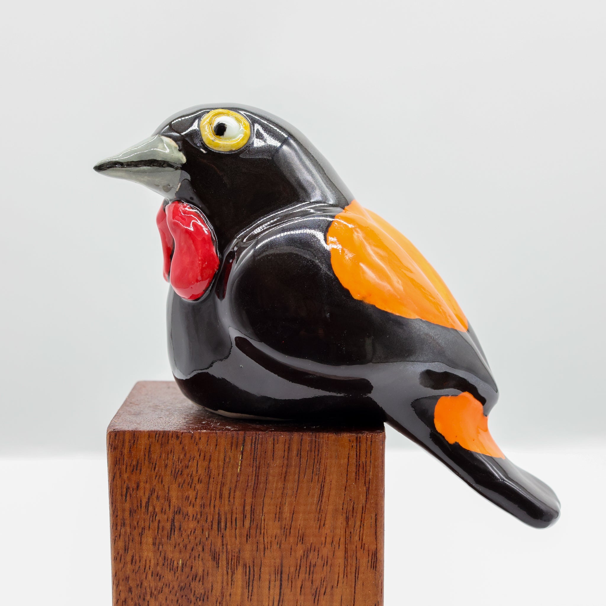 Handcrafted ceramic tīeke sculpture, Cheeky Beaks collection