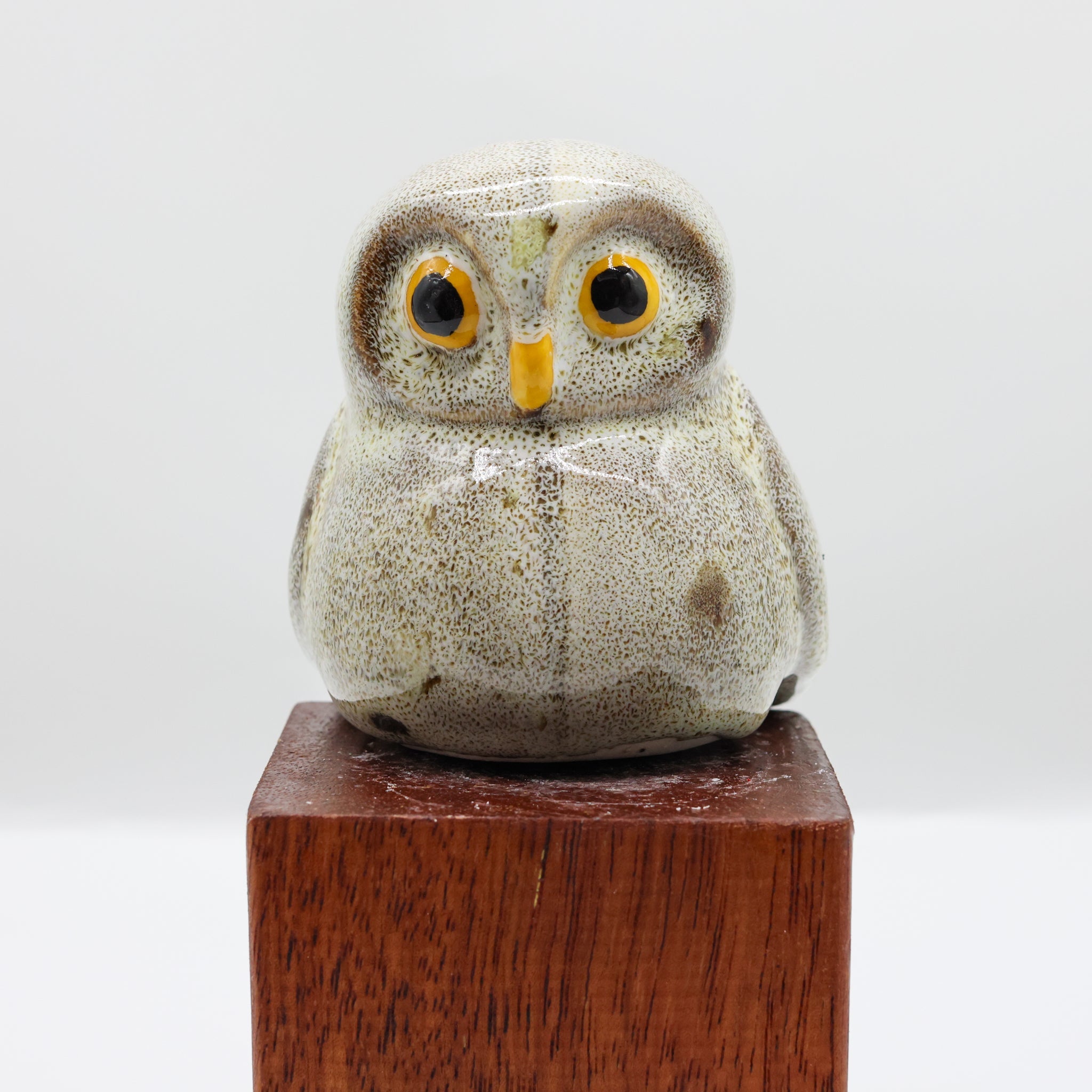 Ruru ceramic sculpture front view, New Zealand native owl ornament