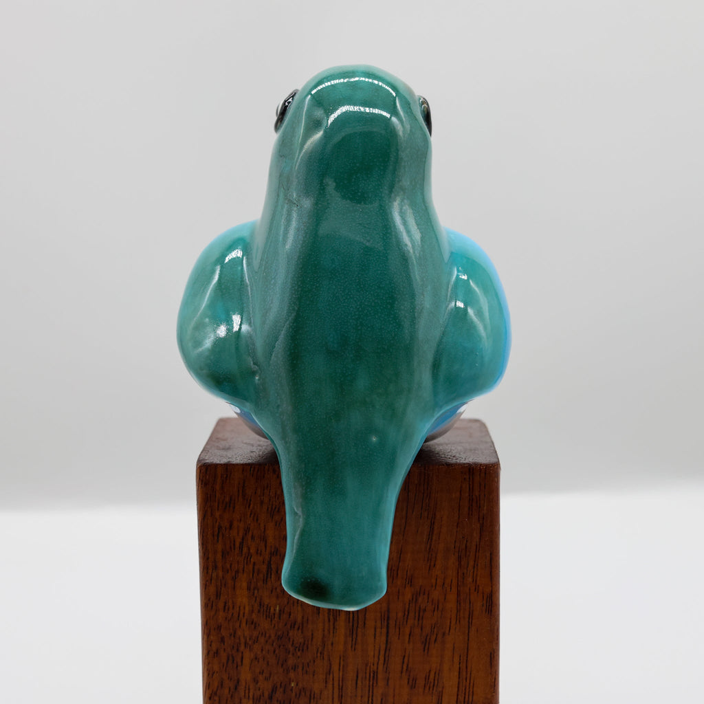 Handcrafted ceramic kōtare sculpture, Cheeky Beaks collection