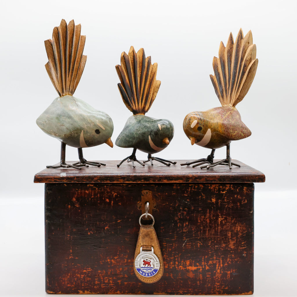Stone Pīwakawaka sculpture, New Zealand native bird art