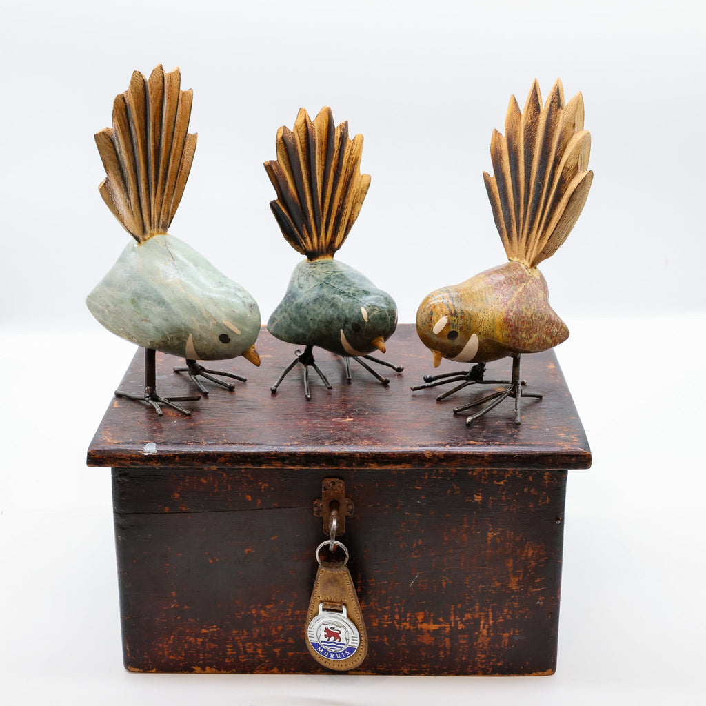 Stone Pīwakawaka sculpture, handcrafted NZ gift