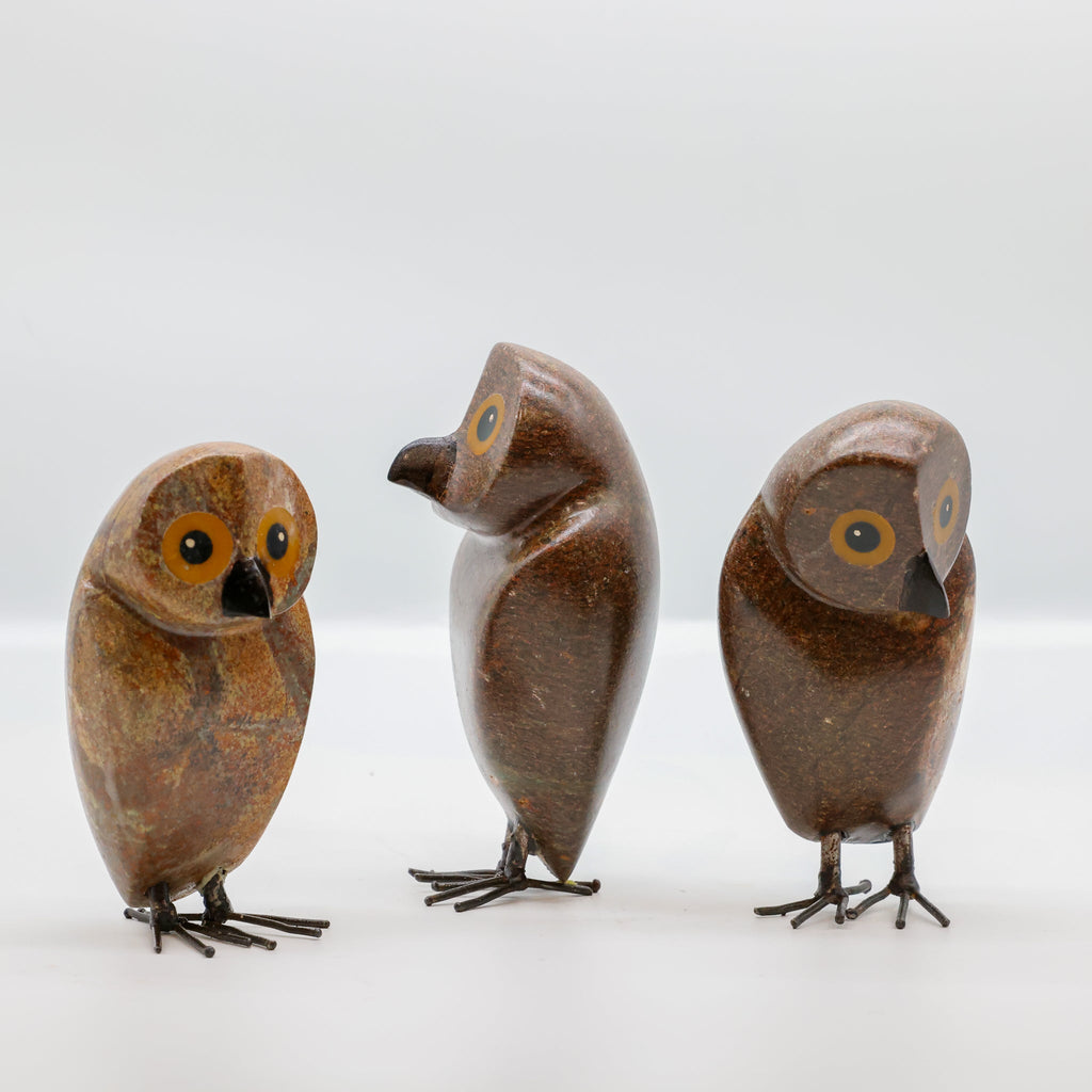Handcrafted stone morepork owl sculpture, Wings of Stone collection