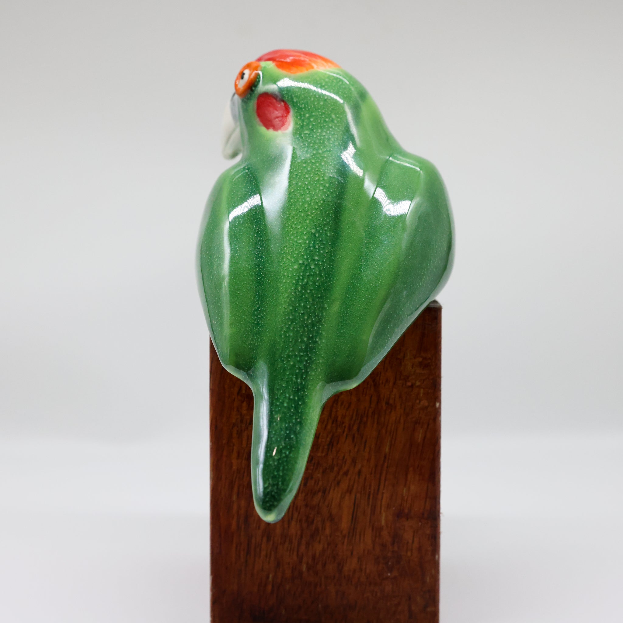 Kākāriki ceramic sculpture close-up detail