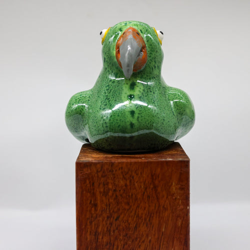 Kea ceramic sculpture, alternate angle showing porcelain glaze