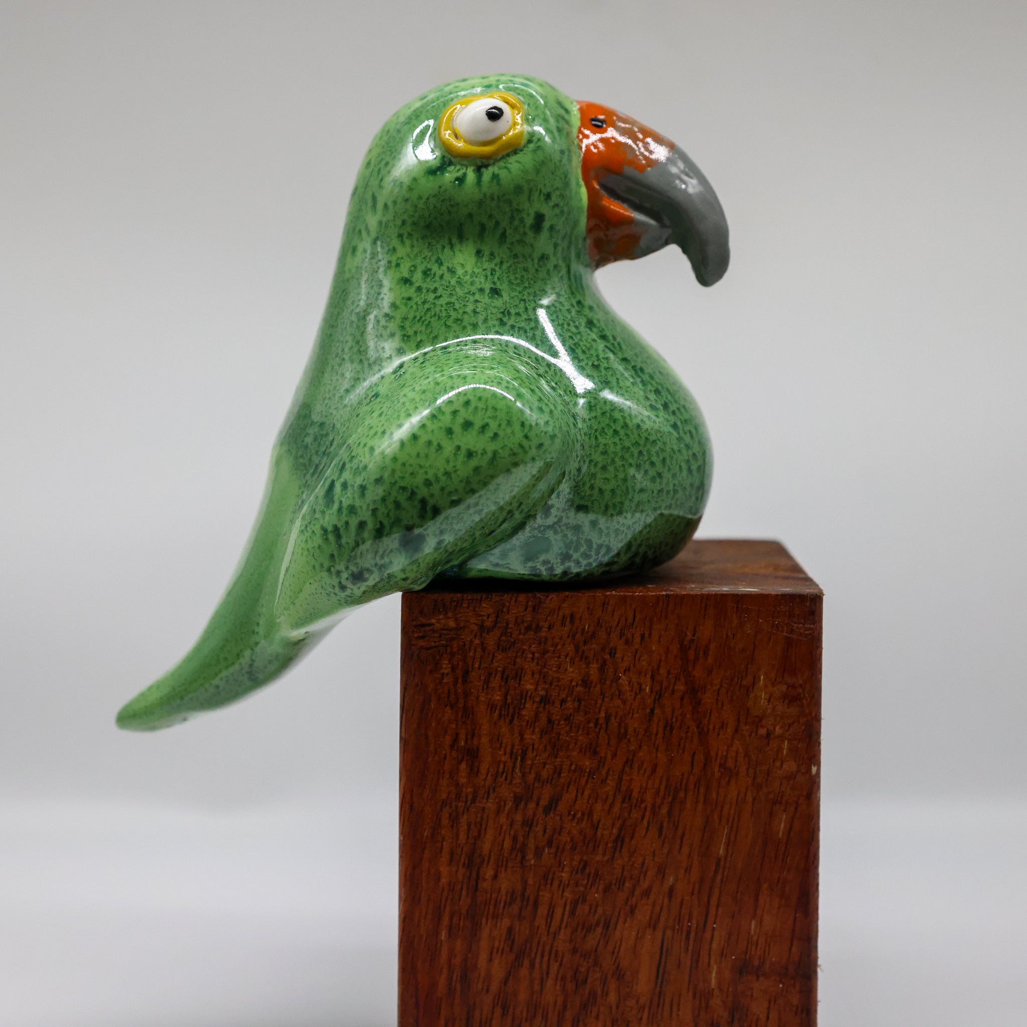 Handcrafted ceramic kea sculpture, Cheeky Beaks collection