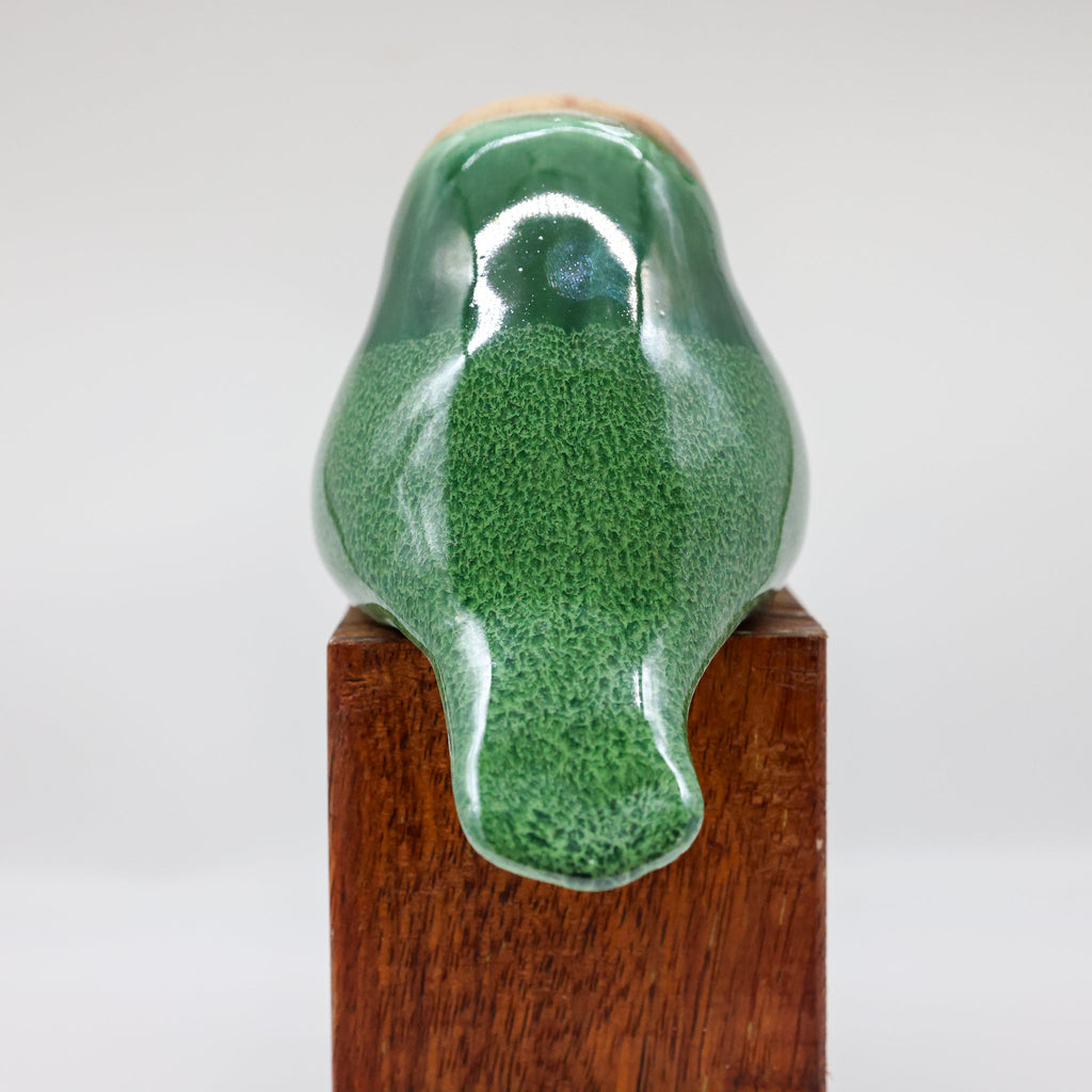 Kākāpō ceramic sculpture front view, rare New Zealand parrot ornament