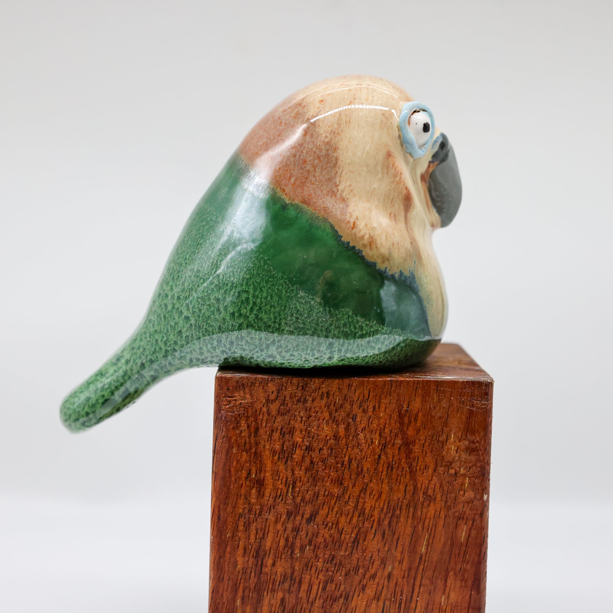 Kākāpō ceramic sculpture close-up detail